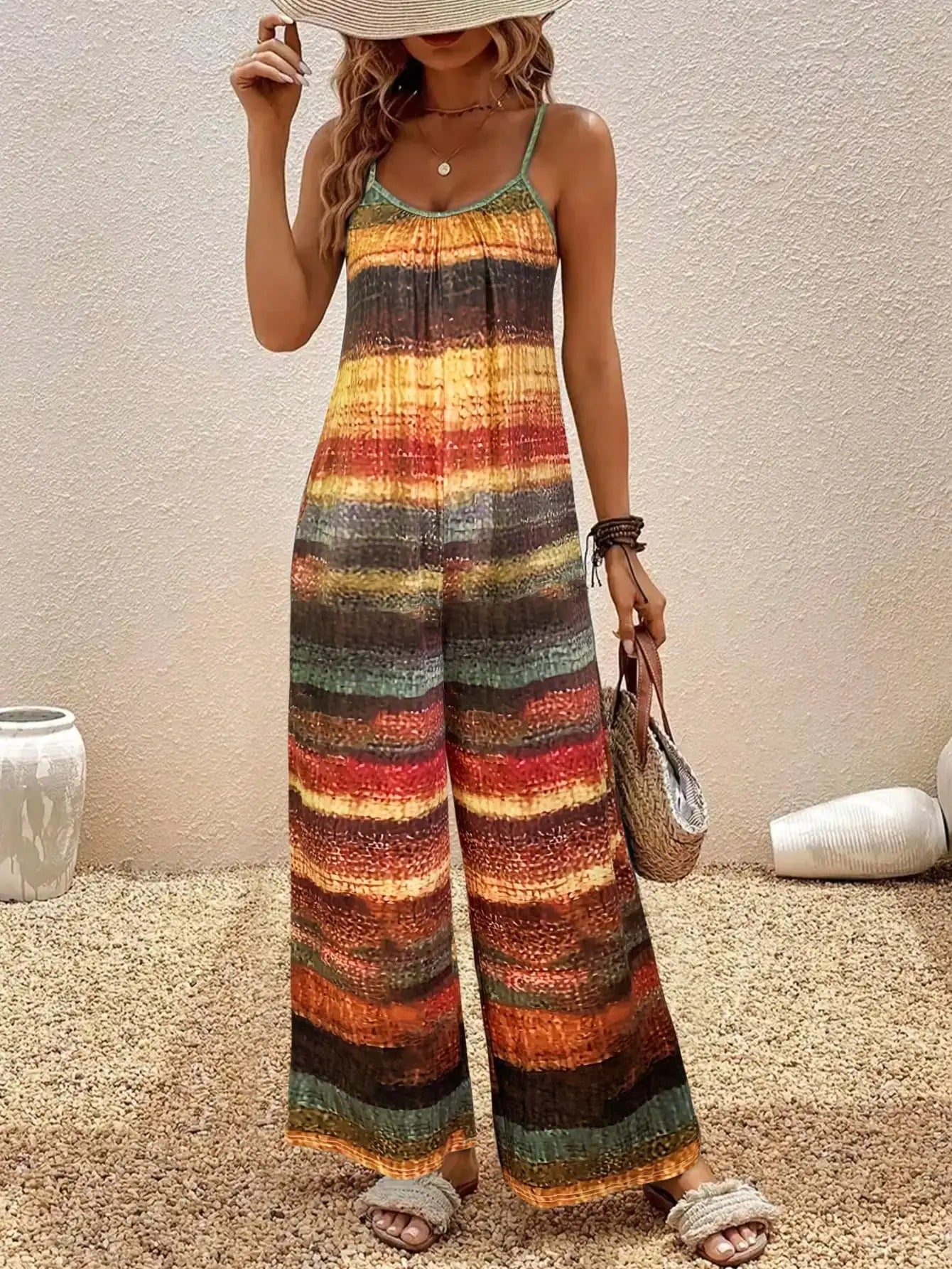 Women's Off the Shoulder Slingback Long Length Drawings Print Jumpsuit-vacation outfits women, fashion jumpsuit for fall clothes Viralgem Store