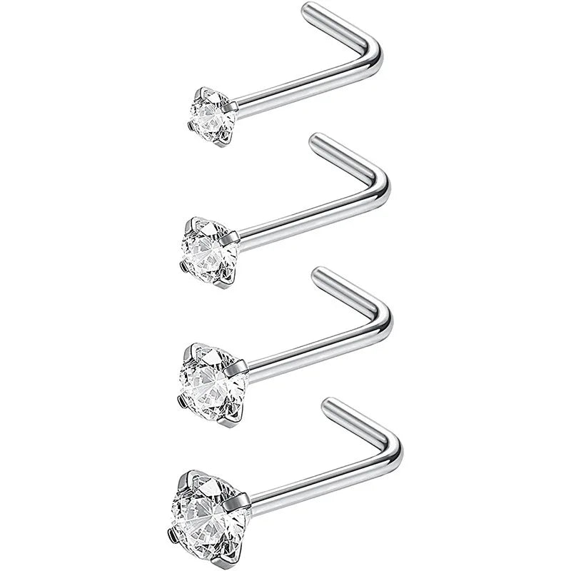 1PC 1.5-3mm Mini Zircon Nose Studs 316L Stainless Steel L Shape Nose Ring Cartilage Earrings for Women Men Body Piercing Jewelry Viralgem Store