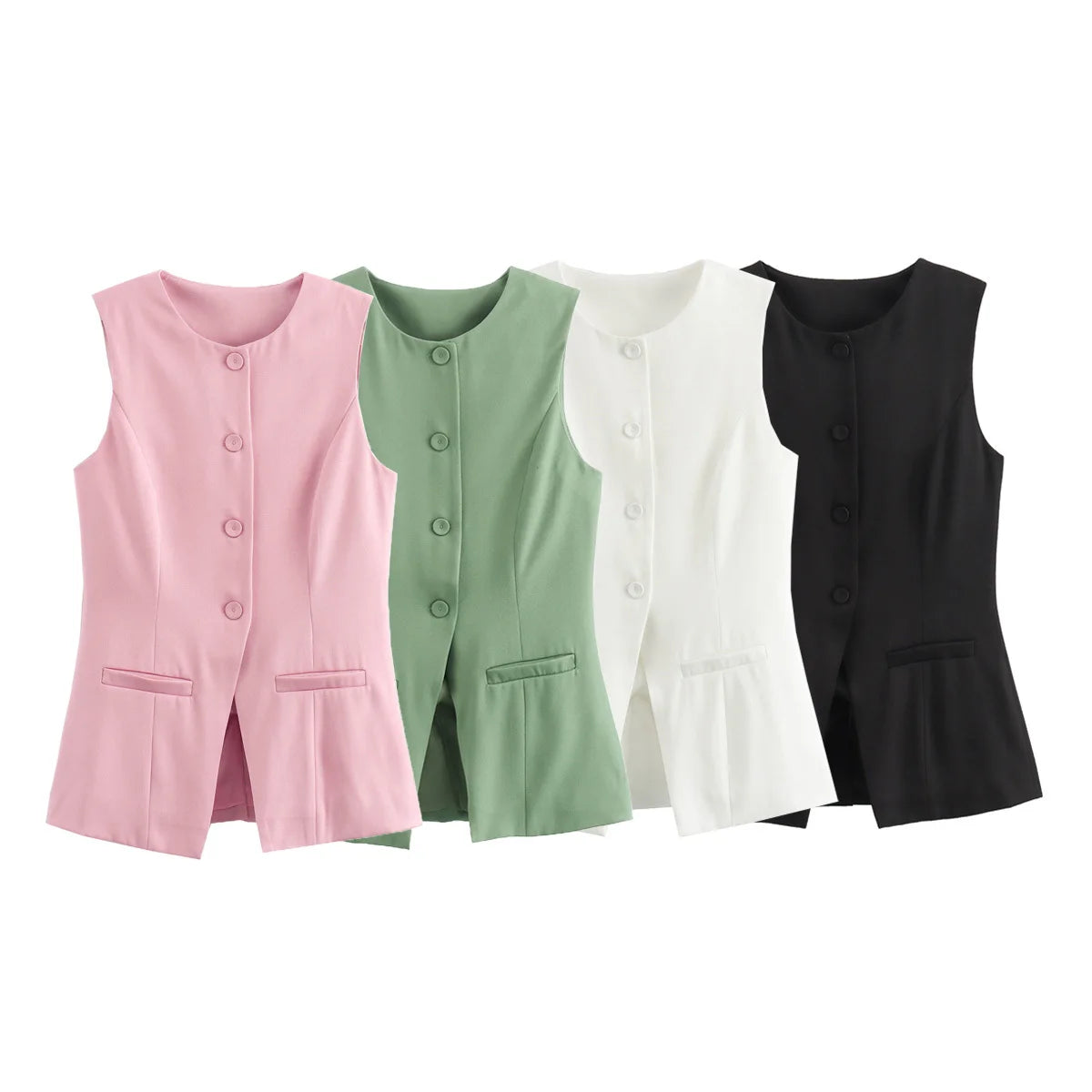 TRAF Women 2 Pieces Shorts Sets 2024 New Fashion Four Color Minimalist Vest Summer Women Suit Casual Two Piece Set Women Outfit