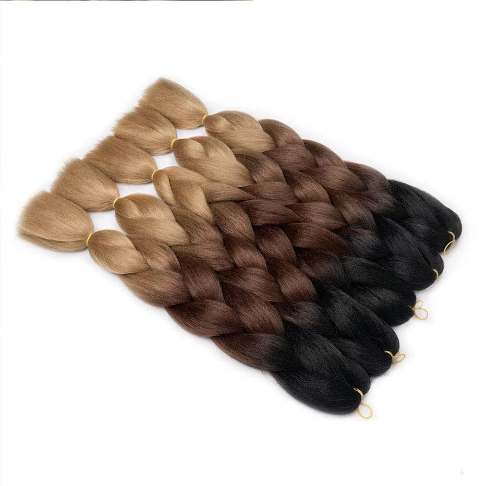 24inch Synthetic Long Braiding Hair Pre Strethced Colorful Ombre Brown Blonde Crochet Jumbo Braids Hair Extensions For Women