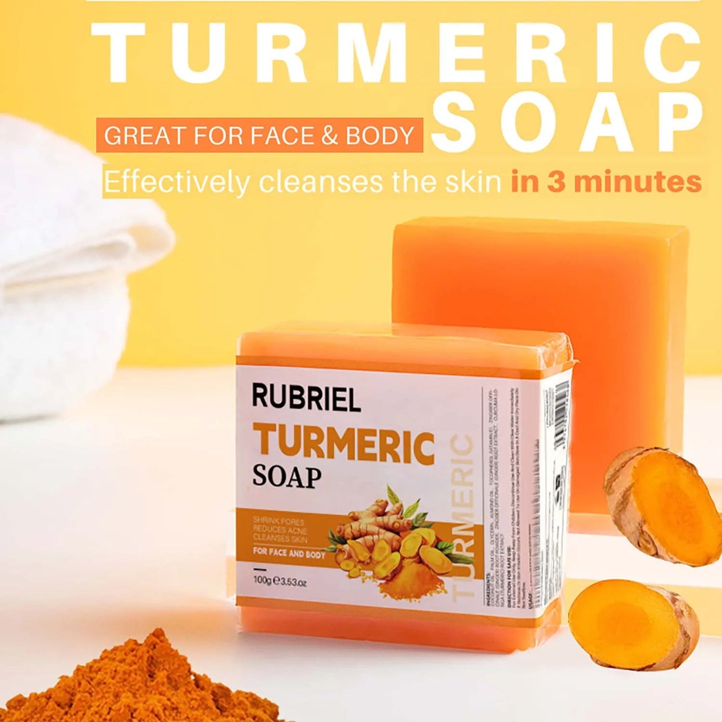 100g  Original Turmeric Soap For Dark Spot Skin Whitening Facial Body Hand Make Soap Bar Deep Cleaning Ginger Moisturizing Viralgem Store