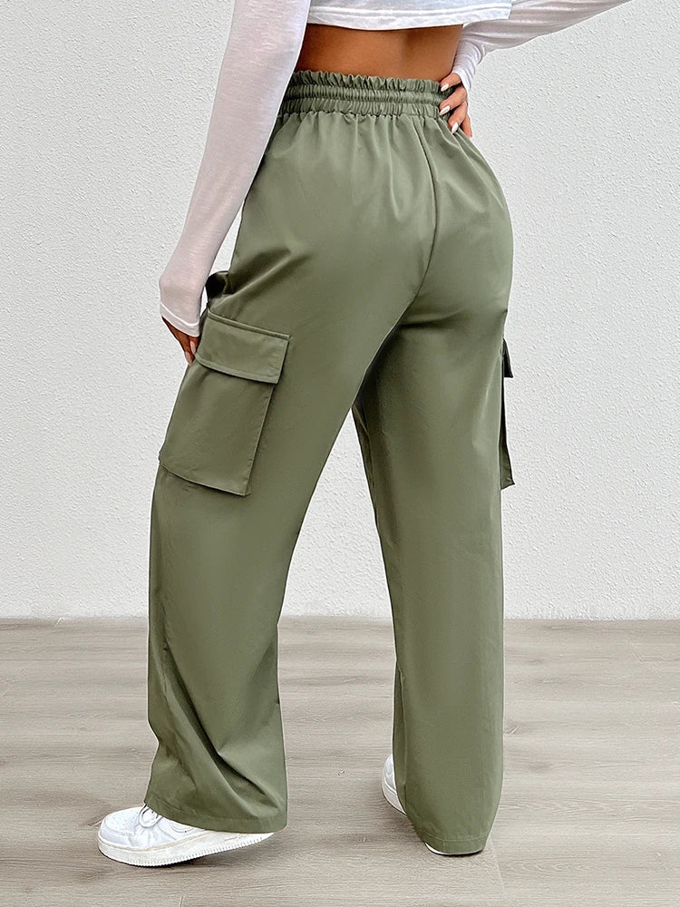 2024 Women New Overalls Elastic Drawstring Waist Pants Wide Leg Baggy Trousers Y2k Streetwear Oversize Sweatpants With Pocket Viralgem Store