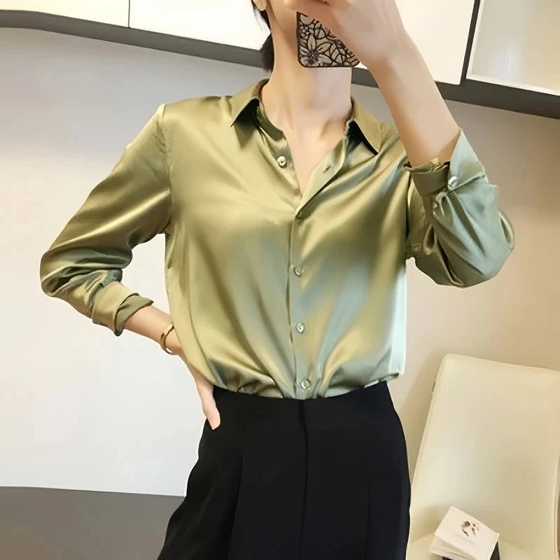 All-match Satin Finish Shirts And Blouses Women Clothing Casual Top OL Long Sleeve Button Elegant Shirts French Solid Blouses Viralgem Store