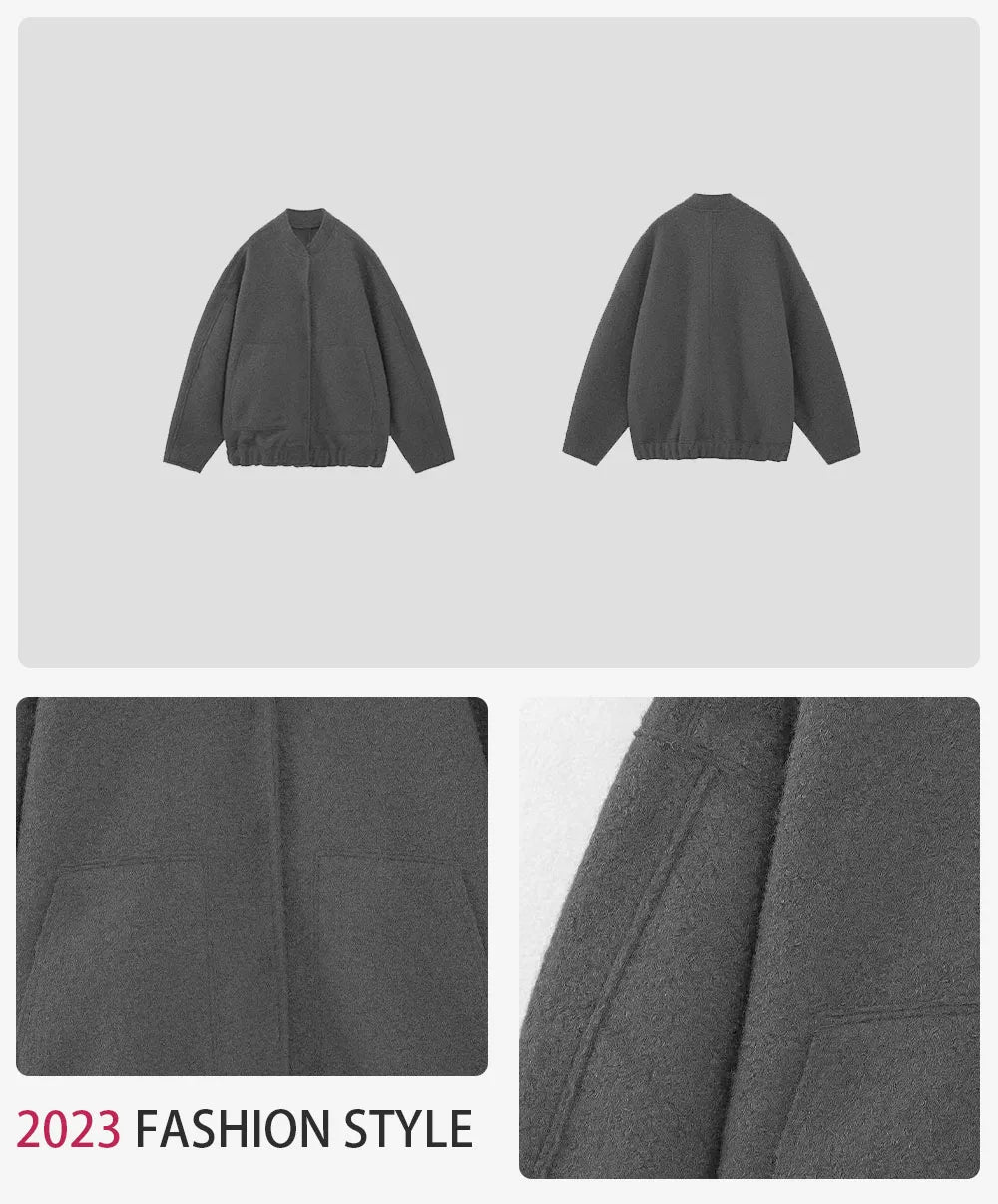 2023 Women Fashion With Pockets Oversized Bomber Jacket Coat Vintage Long Sleeve Snap Button Female