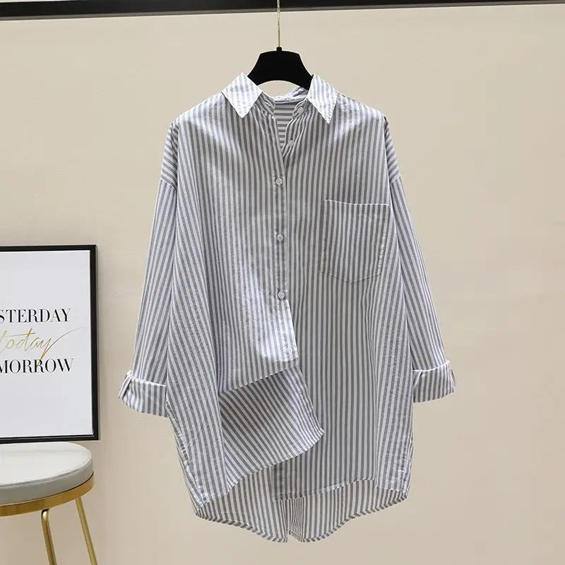 Summer Autumn Striped Shirt Women Shirts Fashion Female Office Lady Loose Blouse Long Sleeve Sun Protection Tops Casual Shirts Freshlook Styles