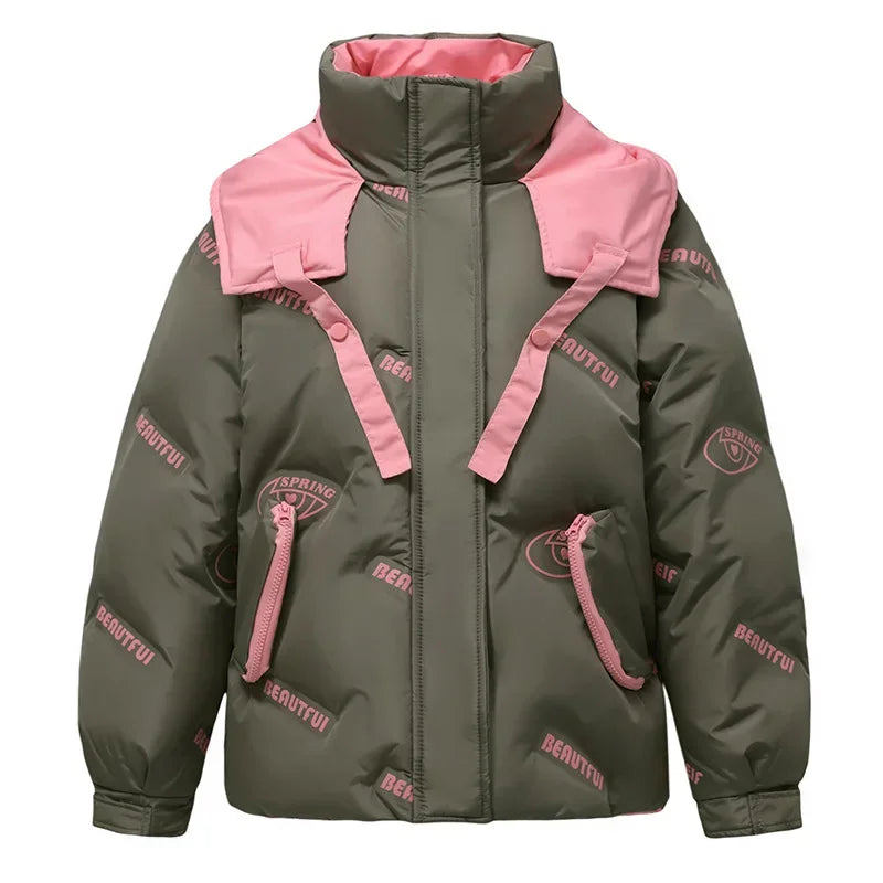 Women Pink Gothic Hoodies Parka 90s Vintage Jacket Overcoat Warm Thicken Coat Harajuku Padded Jacket Clothes Winter Autumn 2024