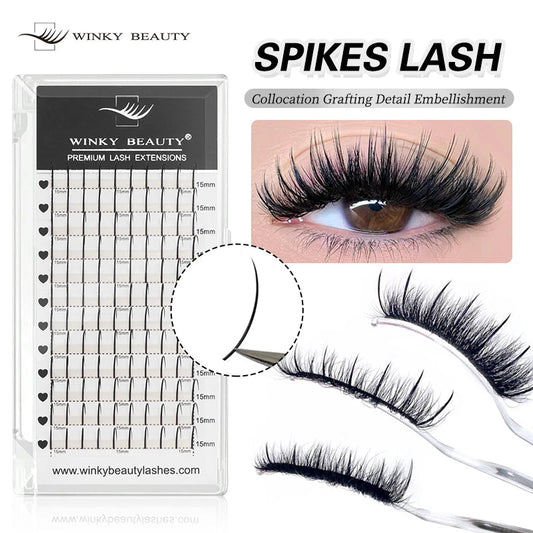 winky beauty 12Rows A/M Shape Spikes Lashes Individual Wispy Premade Fans Eyelash Extension Self-Grafting Makeup False Eyelashes Viralgem Store