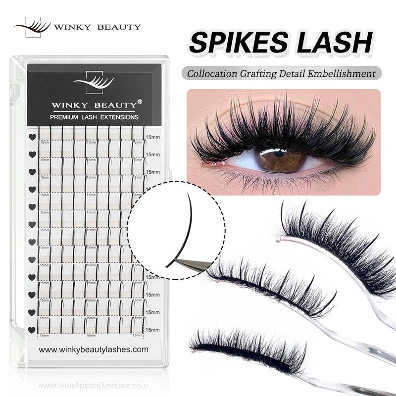winky beauty 12Rows A/M Shape Spikes Lashes Individual Wispy Premade Fans Eyelash Extension Self-Grafting Makeup False Eyelashes Viralgem Store