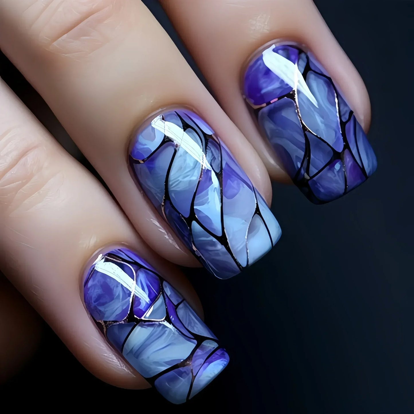 24Pcs Ladder-shaped Ballet False Nails with Glue Stripe Floral Nail Art Ombre French Press on Acrylic Nail Tips for Spice Girls