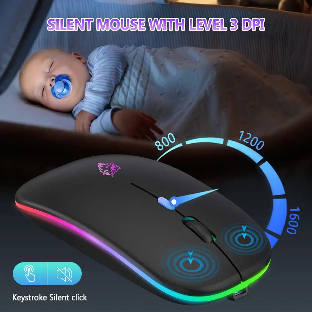 Wireless Mouse Bluetooth and 2.4GHz Dual Modes Rechargeable RGB Ergonomic Silent Click for PC iPad Laptop Cell Phone TV Viralgem Store