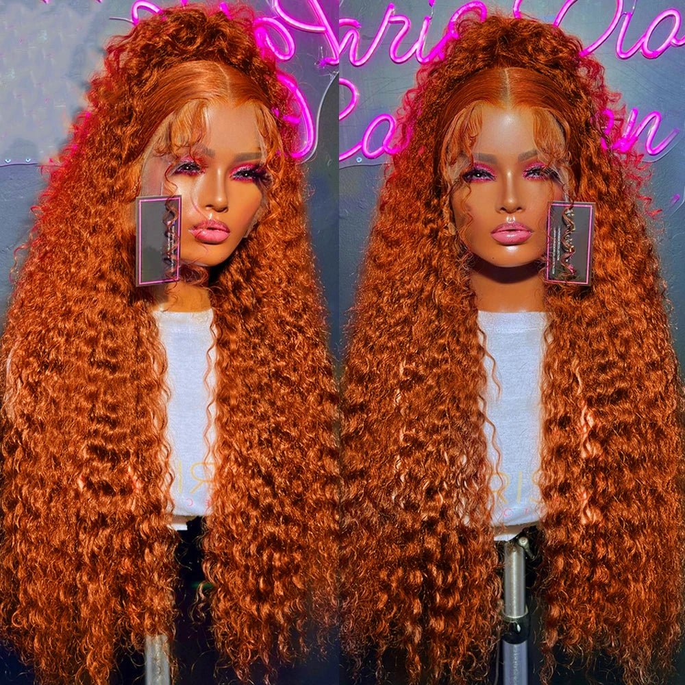 Swupod 13x4 13x6 220% Density Transparent HD Lace Front Wig for Women Deep Wave Remy Human Hair Ginger Orange 350# Loose Curly