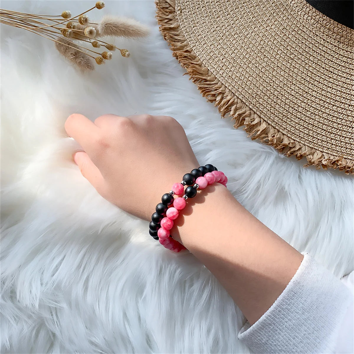 2pcs/set Natural Stone Beads Bracelet for Women Men Lovers Magnet Attraction Couple Distance Bracelets Best Friends Jewelry Gift