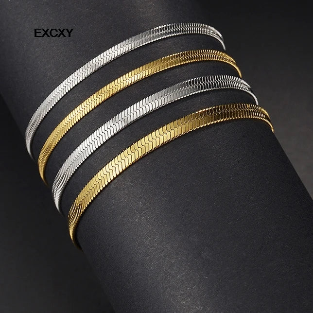 9 mm Wide Stainless Steel Bracelets Simple Trendy Style Daily Wear Silver-Color Charm Bracelet For Women On Party Unisex Style