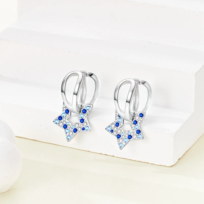 100% 925 Sterling Silver Earrings For Women Colorful Zircon flower Star Butterfly Cat Pendants Earrings Elegant Party Jewelry