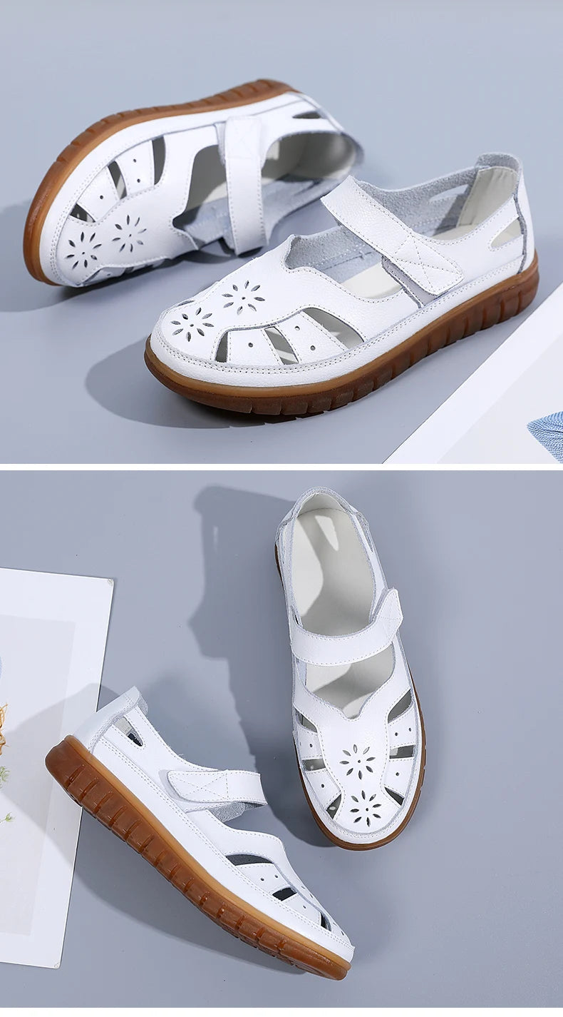 2024 Women Sandals Summer Ladies Girls Comfortable Ankle Hollow Round Toe Sandals Woman Soft Beach Sole Female Shoes Plus Size
