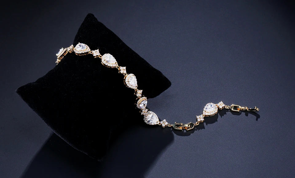 ZAKOL Classic Geometric Water Drop CZ Bracelet for Women Bridal Gorgeous Buling Zircon Party Wedding Jewelry