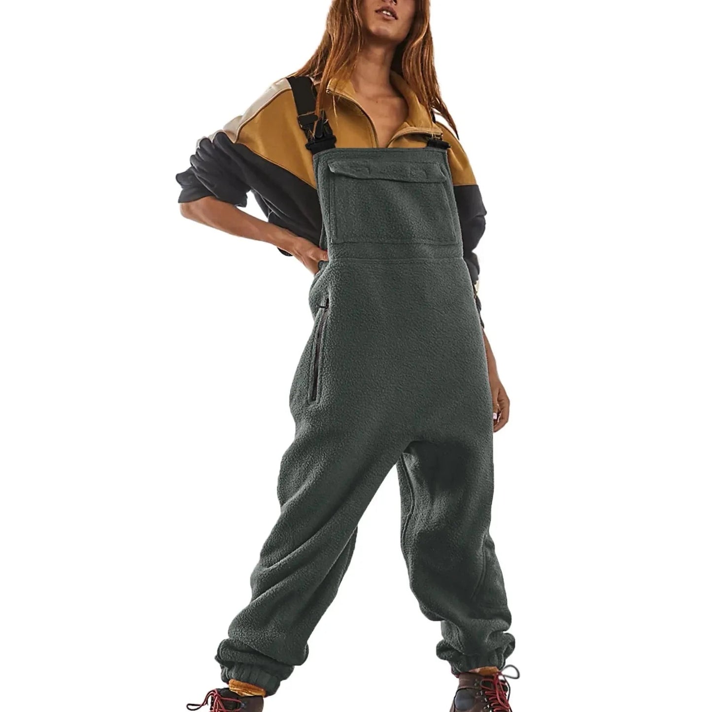 Womens Fleece Overalls One-piece Bibs Jumpsuits Adjustable Suspender Straps Warm Winter Fuzzy Ski Pants macacão feminino 점프슈트 Viralgem Store