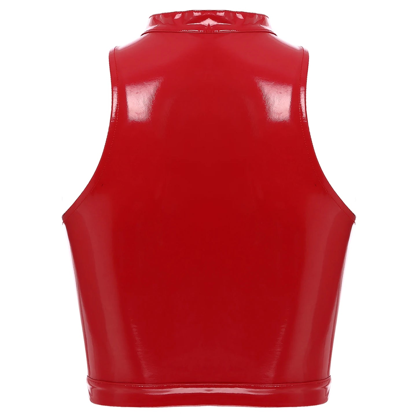 Women's Patent Leather Sleeveless Crop Tops Gothic Punk Corset Top Adjustable Round Neck Lace-up Vest Party Clothes Clubwear