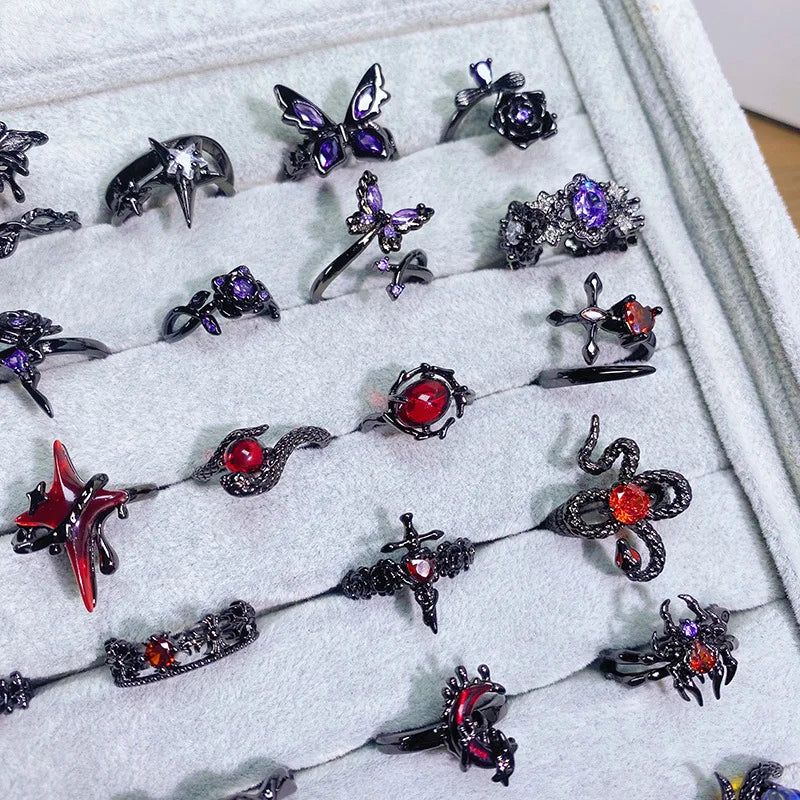 2025 Dark Gothic Irregular Zircon Adjustable Unisex Ring