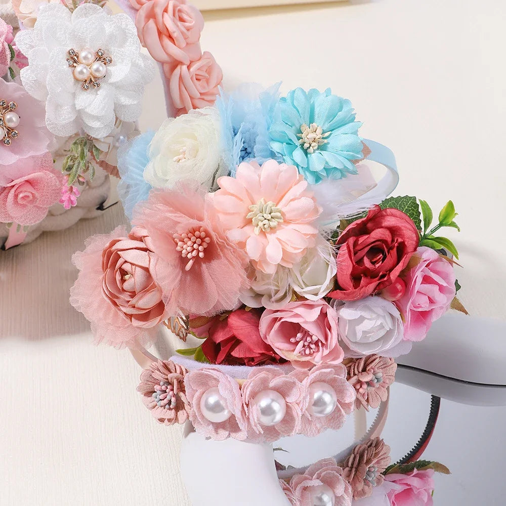 1pcs Artificial Flower Crown Headband Bride Wedding Hairband  Hair Accessories Women Girls Sweet Floral Hair Hoop Party Headwear