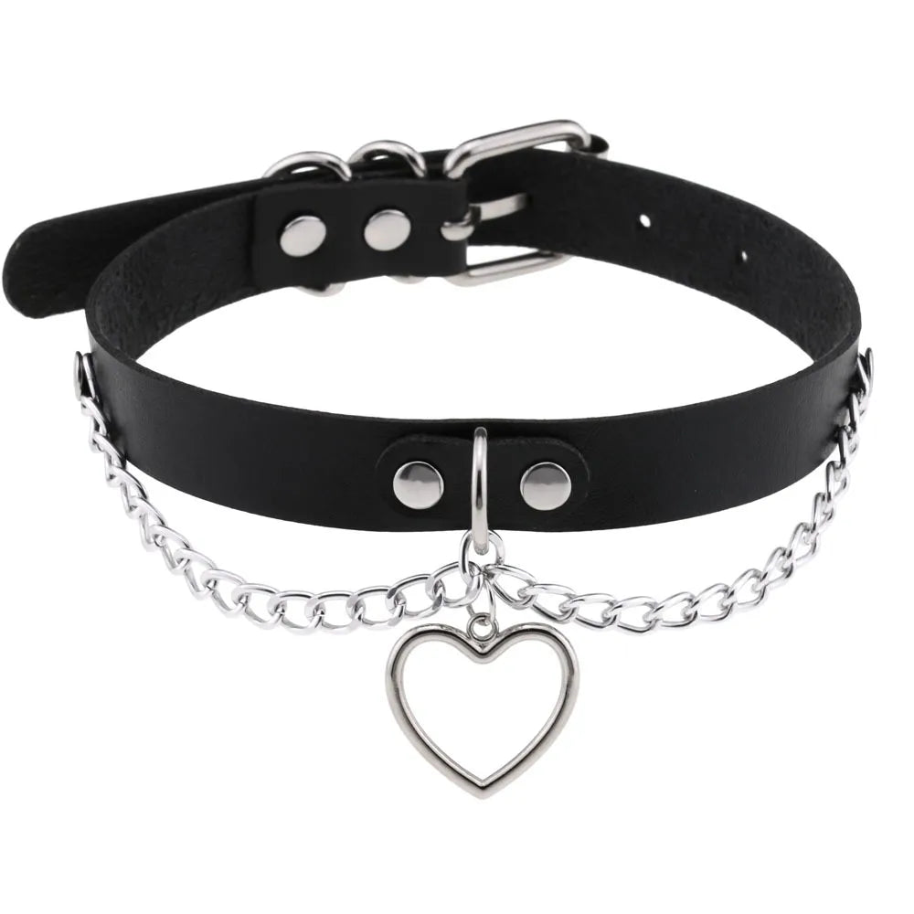 1Pc  Harajuku Cosplay Rivet Punk Rock Gothi Women Collar Sexy PU Leather Heart Cross Spike Hip Hop Bondage Choker Jewelry Bulk Viralgem Store
