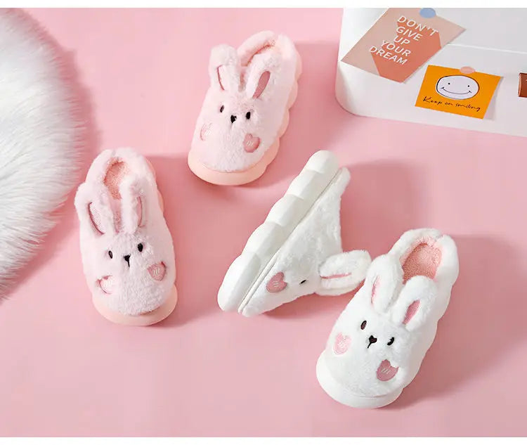 8 cm High platform fur slippers women's winter fluffy ear home shoes woman white bunny rabbit slippers woman house clog shoes