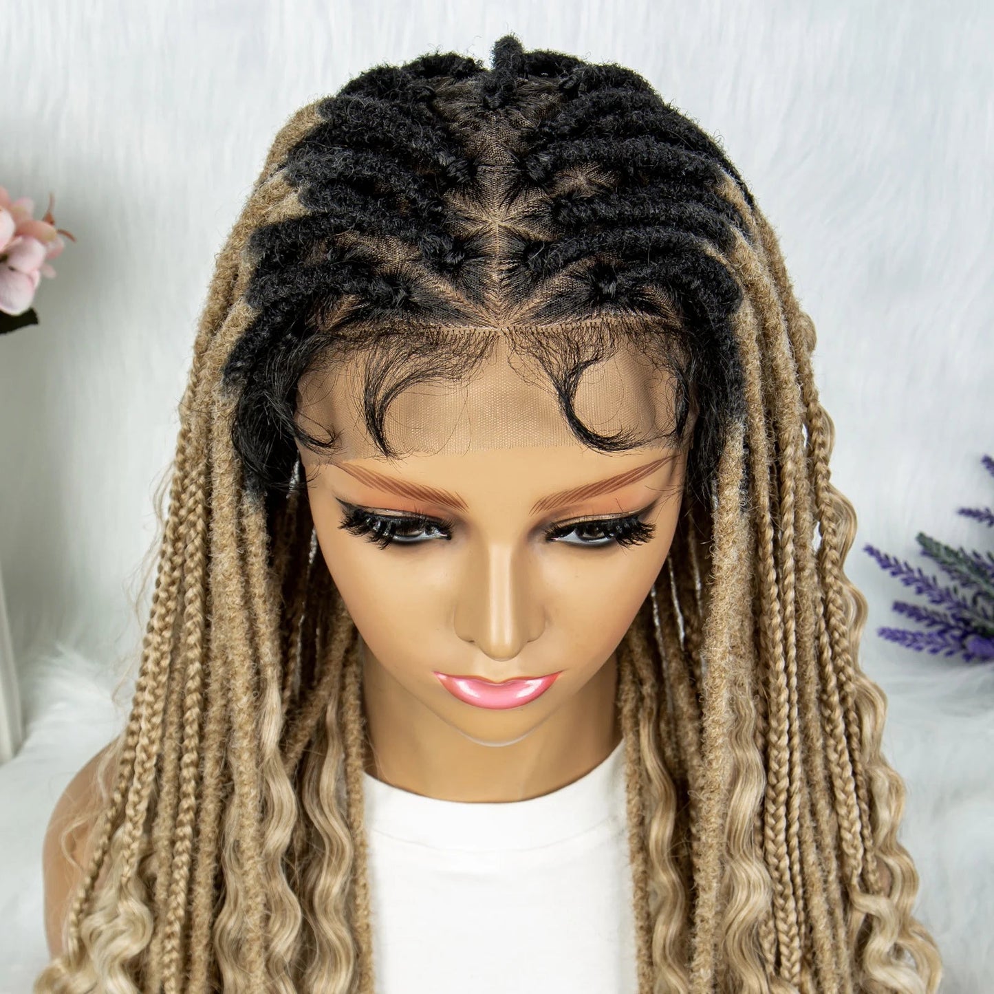 Synthetic Full Lace Wig Braided Wig 28 inch Curly Synthetic Wig Knotless Box Braids Wigs With Baby Hair for Black Women Viralgem Store