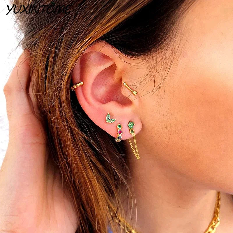 925 Sterling Silver Ear Buckle Green Series Crystal Cube Zircon Pendientes Hoop Earring Fashion Premium Huggie Jewelry For Women