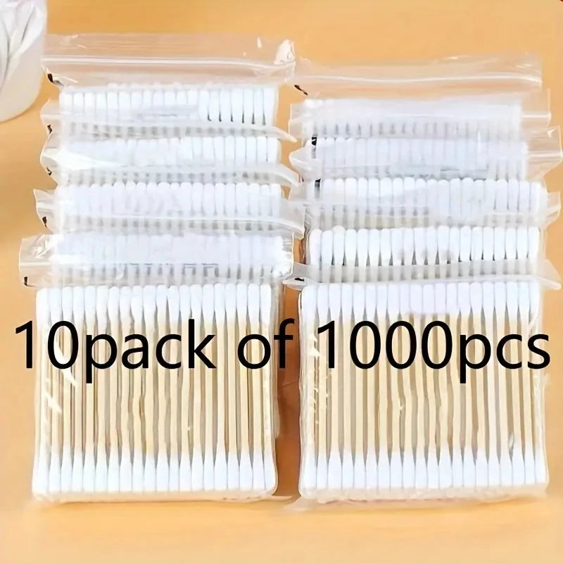 1000pcs Unscented Cotton Swabs, Double-Headed, Wooden Stick, Makeup Removal & Cleaning Ear Cotton Swabs