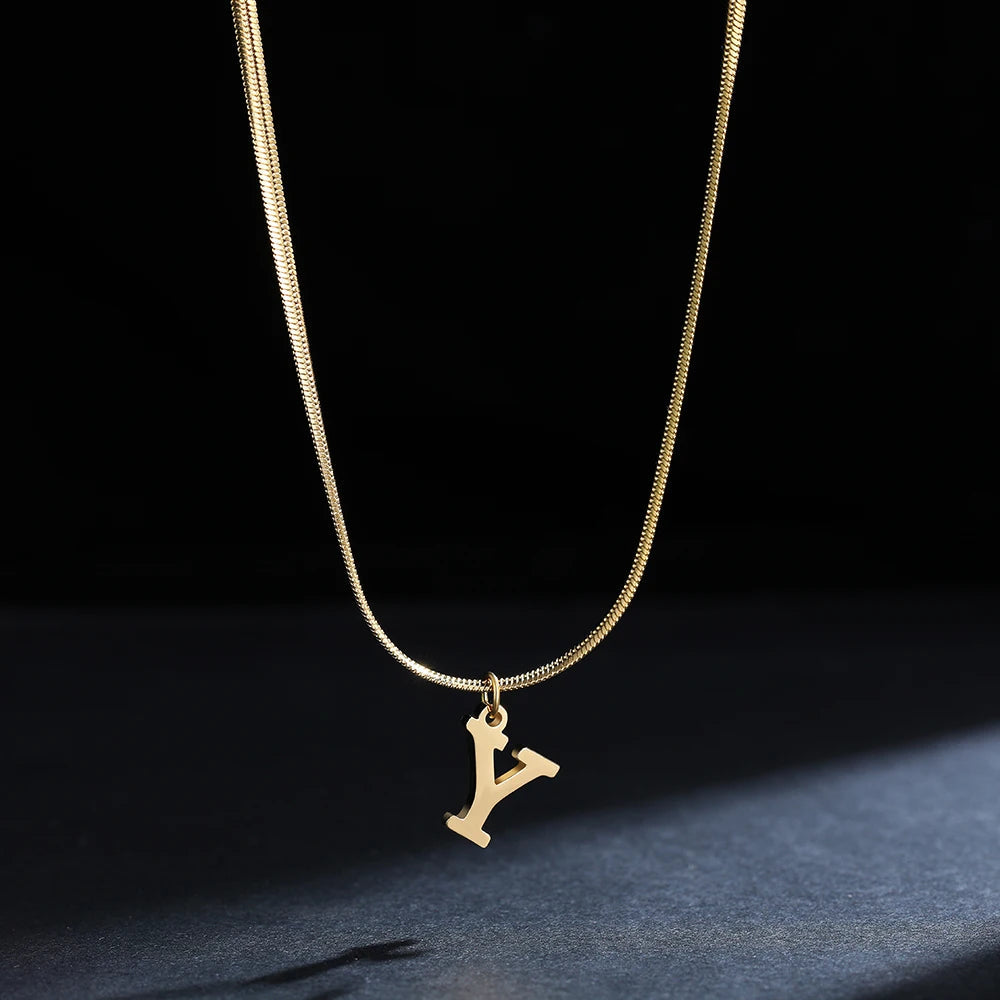 A-Z Alphabet Gold Plated Stainless Steel Pendant Necklace for Women Snake Chain Initial Letter Clavicle Necklaces Collar Jewelry Viralgem Store