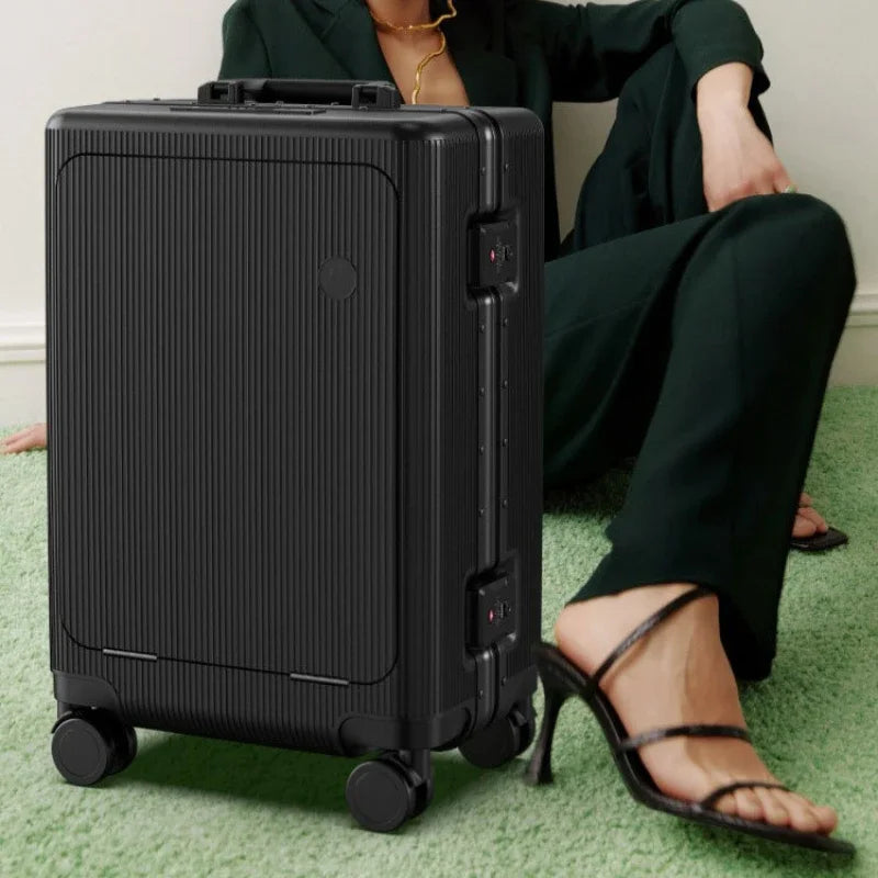 20 22 24 Front Opening Rolling Luggage Travel Suitcase Aluminum Frame Trolley Case Unisex Multifunctional Trunk with Cup Holder Viralgem Store