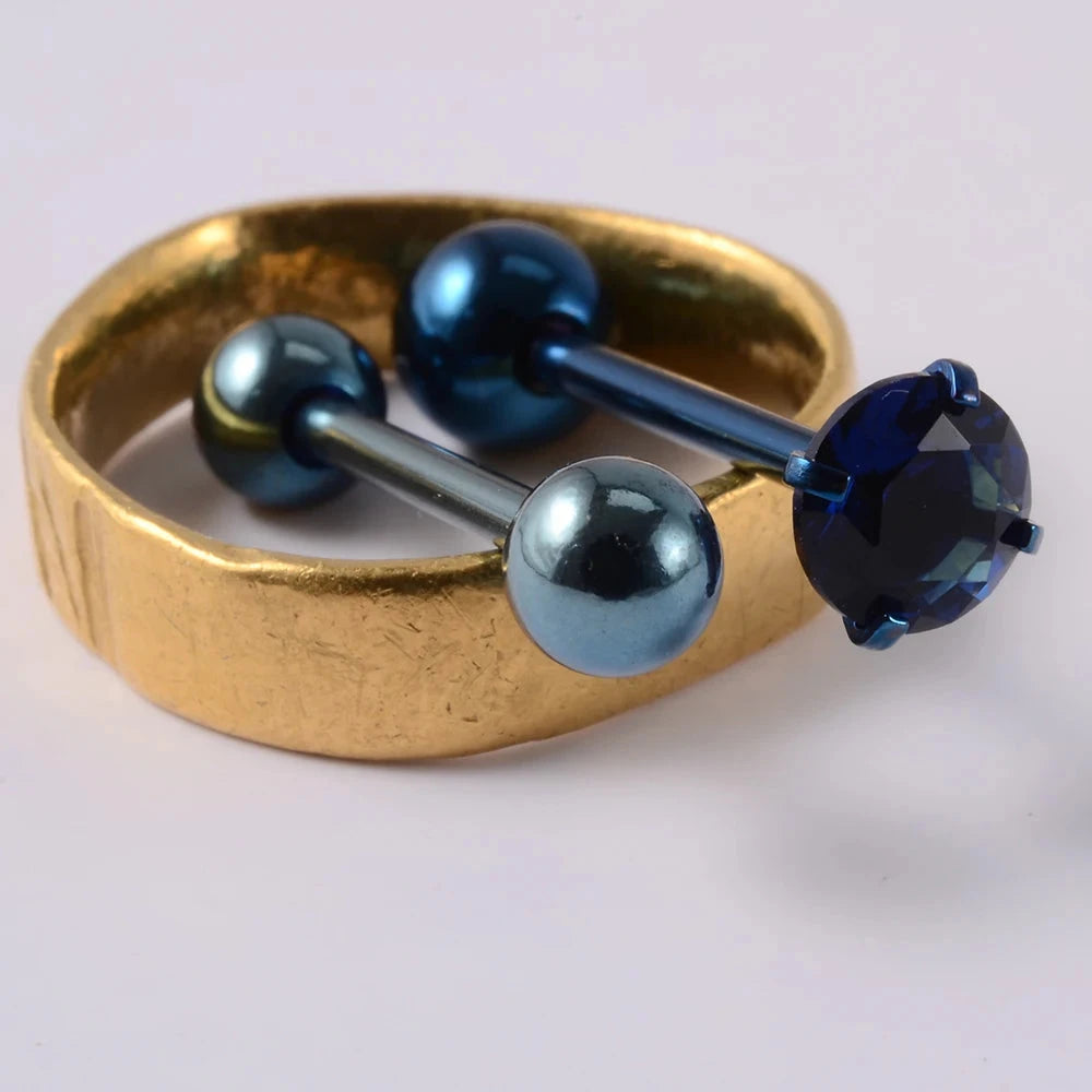 2PCS Anti-Allergy Surgical Steel  Prong Zircon Tongue Barbell Piercings Ball Tongue Barbell Rings Fashion Piercing Jewelry Viralgem Store