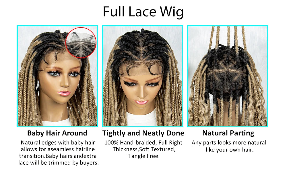 Synthetic Full Lace Wig Braided Wig 28 inch Curly Synthetic Wig Knotless Box Braids Wigs With Baby Hair for Black Women Viralgem Store