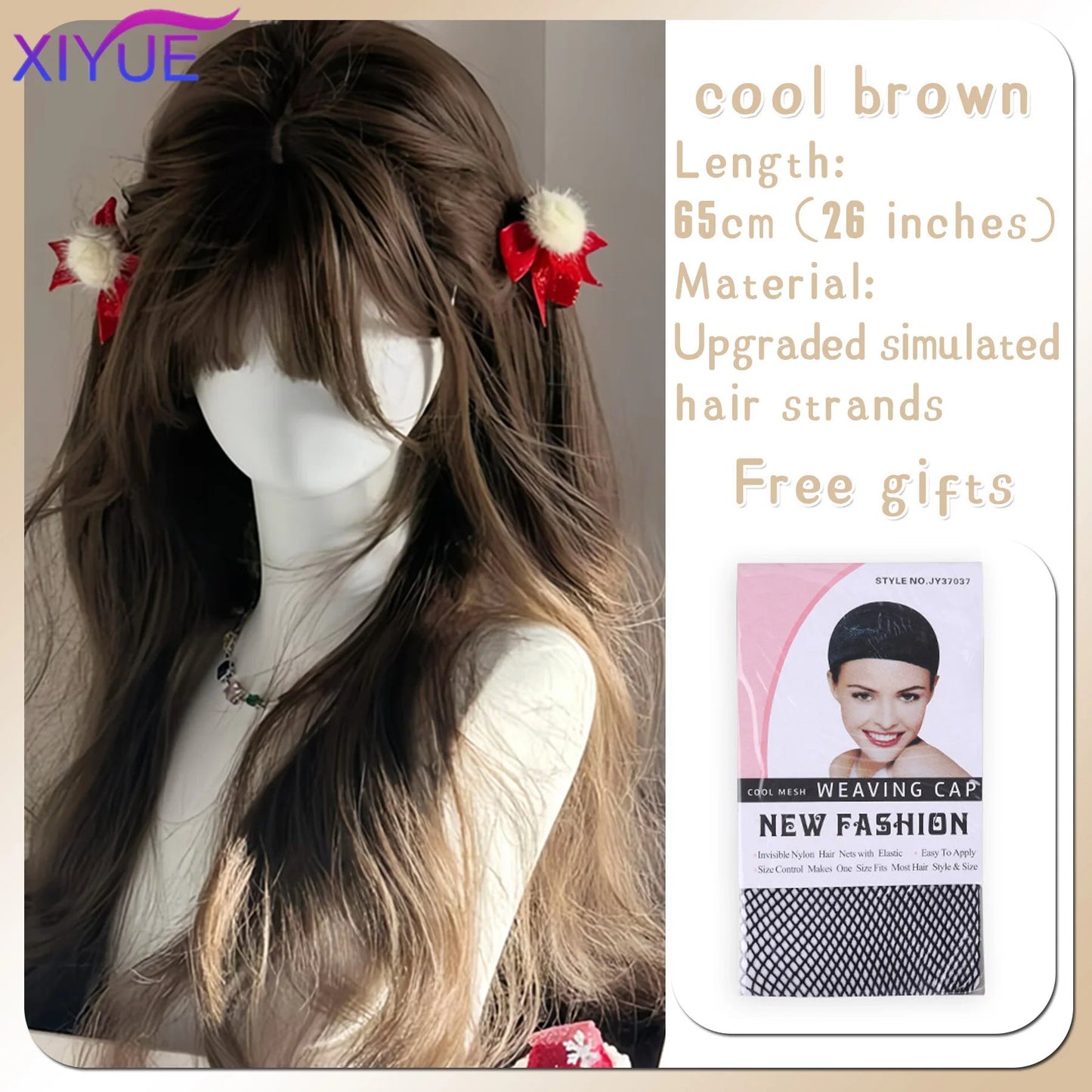 Synthetic Popular Brown Ash Long Deep Wave Hair Lolita Wigs With Bangs Synthetic Wig For Women Fashion Thick Curls Wigs Girl Viralgem Store
