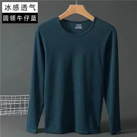 Summer Ice Silk T-shirt Men's Cold Short Sleeve O-neck Stretch Quick-drying Breathable Sports Shirt T Shirt Men Cool Down Tops