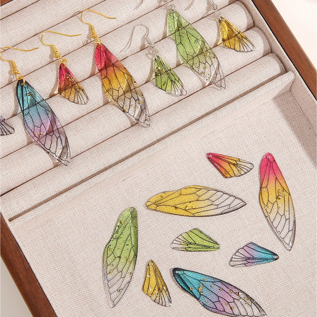 1 Set/Box Mixed Color Resin Drop Glue Size Butterfly Wings Gold Silver Ear Hooks Single Ring Set Box Handmade DIY Making Pendant