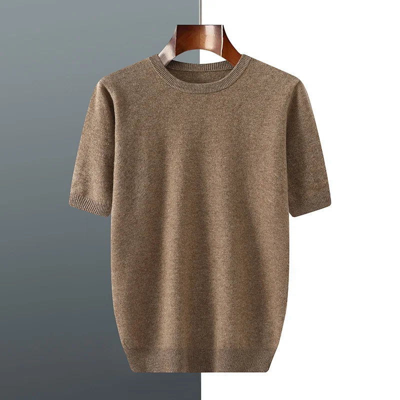 Women's Plus size 5XL Wool Short Sleeved Round Neck Pullover Vest Spring Summer Solid Color Knitted Half Sleeve Sweater Tops