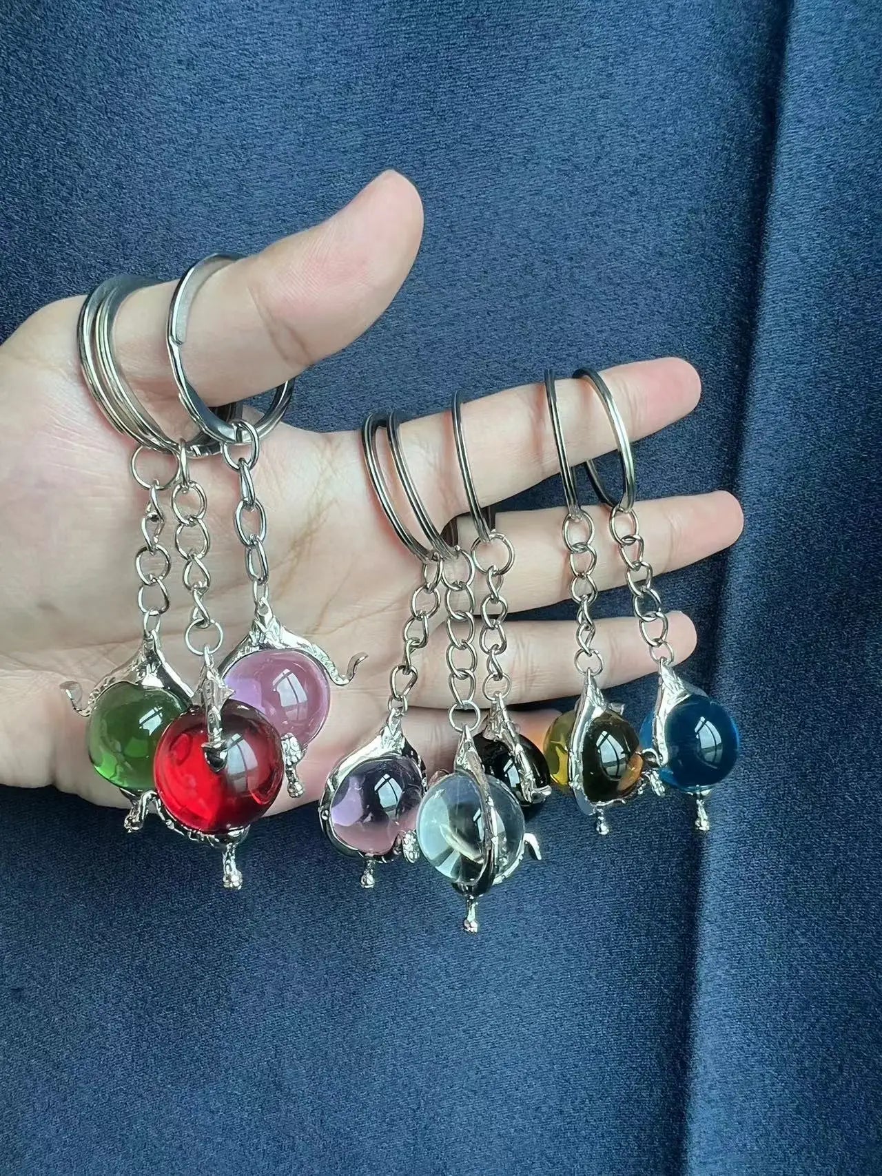 W.I.T.C.H. Color Crystal Heart of Kandrakar Keychain Exquisite Pattern Carved Crystal Ball Pendant Chain Magic Elf Same Jewelry