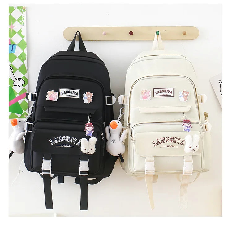 5-piece Set of Free Pendants Forest Style Korean Version Casual Harajuku Student Backpack for High School Girls Large Capacity Viralgem Store