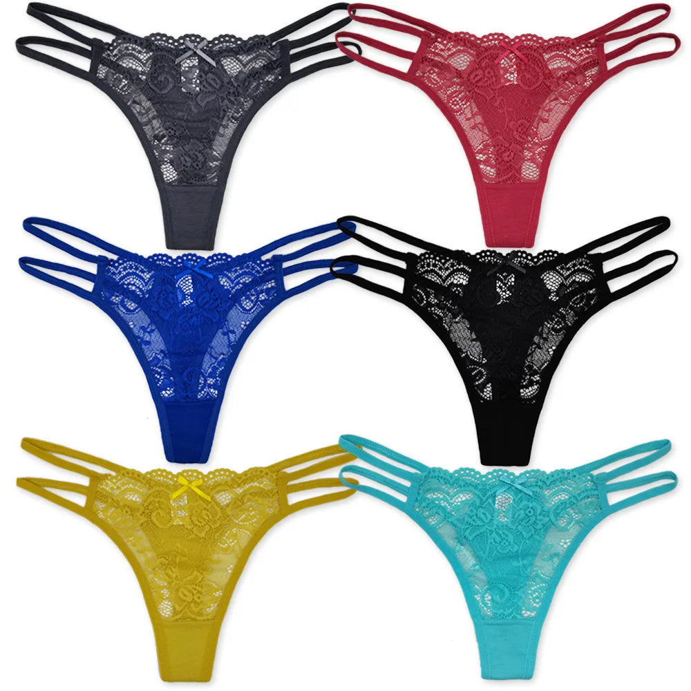 5 PCS/SET Lingerie Sexy Lace Thongs Woman Low G String Girls Underpants M-XL Transparent T-back Underwear Women Panties Viralgem Store