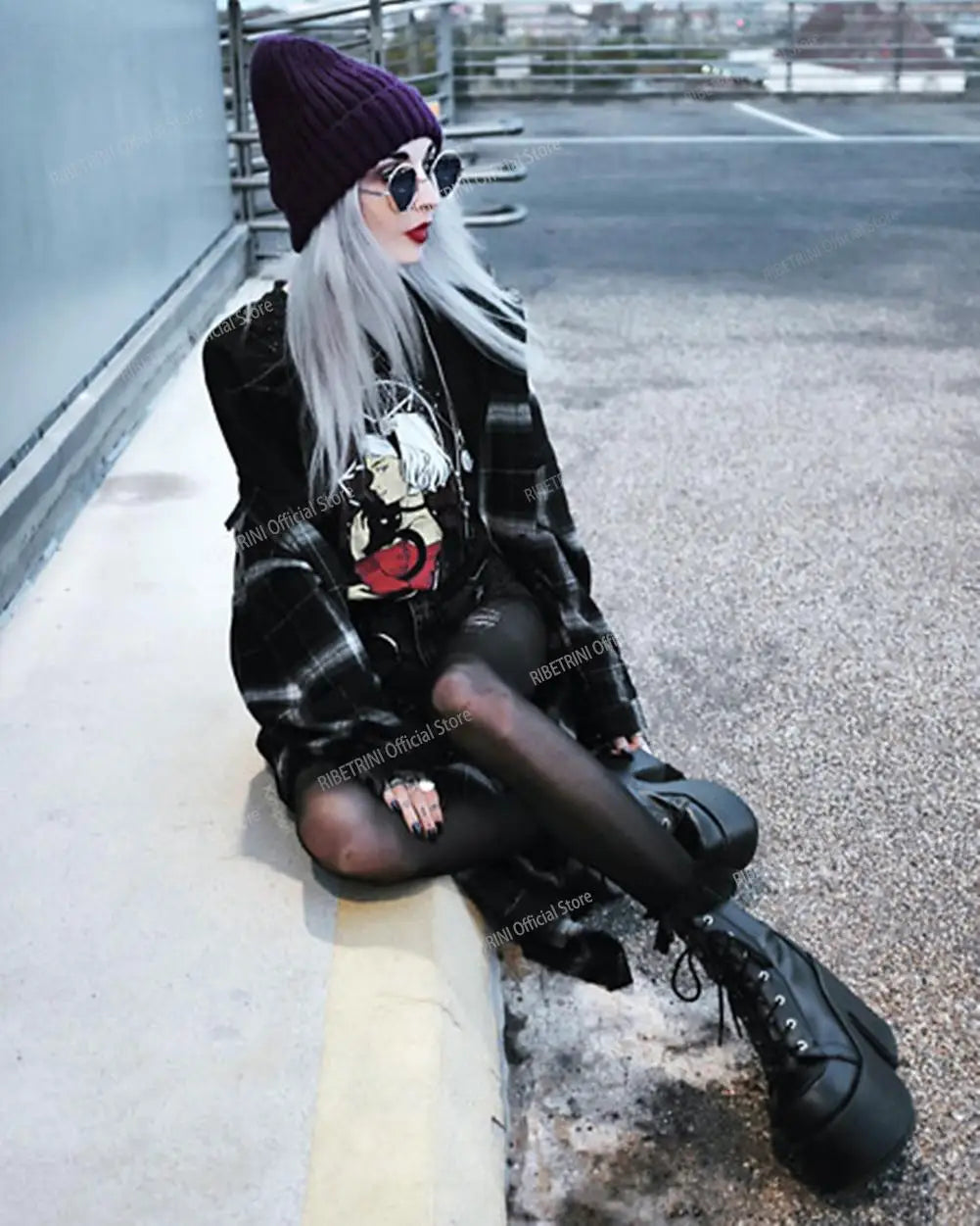 2023 Platform High Heel Cool Punk Fashion Women's High Quality Girls Goth Shoes Black Big Size 43 Cross-tied Casual Luxury Boots
