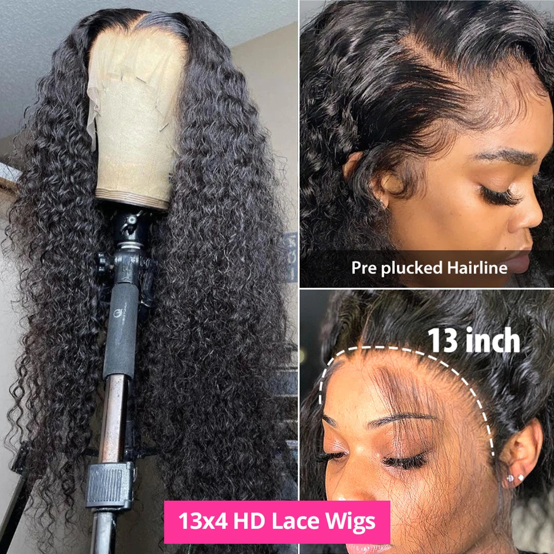 46 44 Inch 13x6 HD Transparent Lace Front Human Hair Wig For Black Women Curly Wig Pre Plucked Deep Wave Water Wave Frontal Wigs Viralgem Store