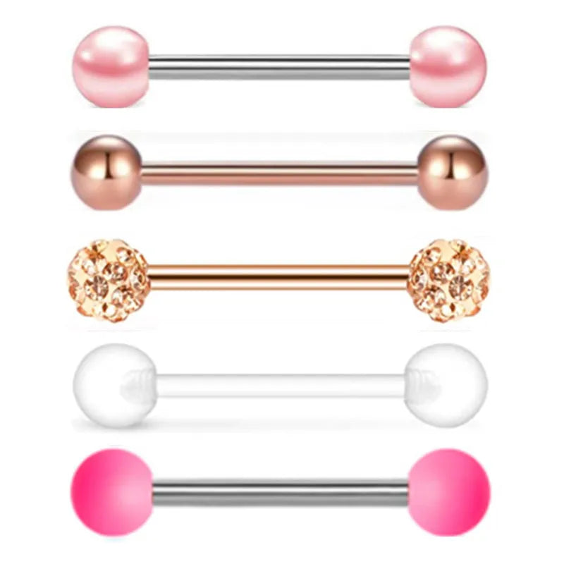 5PCS Acrylic Tongue Piercing Barbell Set Stainless Steel Glitter Tongue Rings Lot 14G Nipple Piercing Bar Bulk Piercing Langue