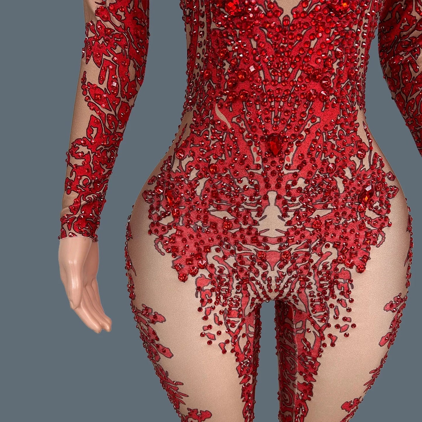 Sparkly Rhinestone Print Spandex Elastic Bodycon Jumpsuit Nightclub Party Stage Club Show Costume  Dance Skinny Wear Xiaotaohong Viralgem Store