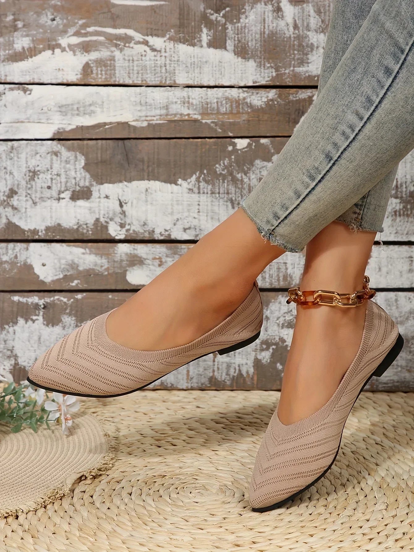 Women's Pointed Toe Flat Shoes Solid Color Knitted Slip on Shoes Casual Breathable Ballet Flats Women Flat Shoes Loafers Women Viralgem Store