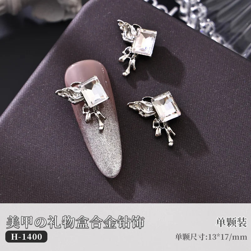 5PCS Luxury Sparkle Gift Box Pile Diamonds Crystal Love Alloy X Butterfly Pearl Nail Art Rhinestones Decorations Manicure Charms Viralgem Store