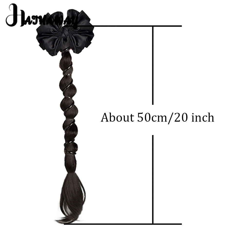 20 Inch Ponytail Female Bow Bubble Braid Synthetic High Elastic Rubber Band Design Additional Korean Twist Fake Braid Ponytail