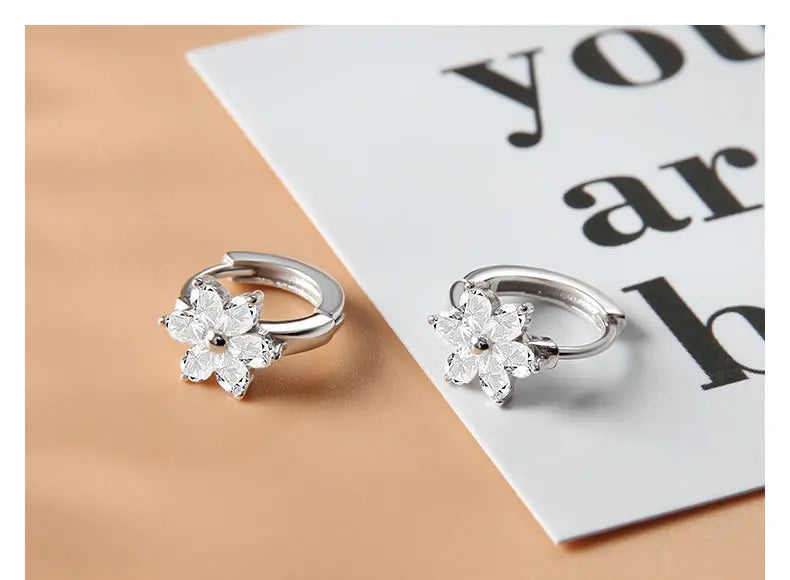 925 Sterling Silver Flower Earrings Temperament Simple Inlaid Zircon for Women Wedding Jewelry Accessories Viralgem Store