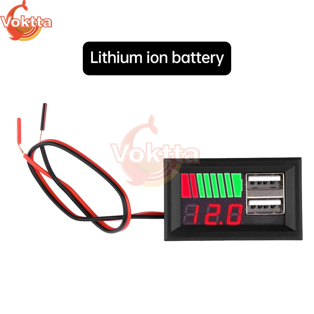 12V Lead-acid Battery 3S 11.1V-12.6V Lithium Battery Level Indicator LED Digital Display Voltmeter Dual USB Voltage Tester Viralgem Store