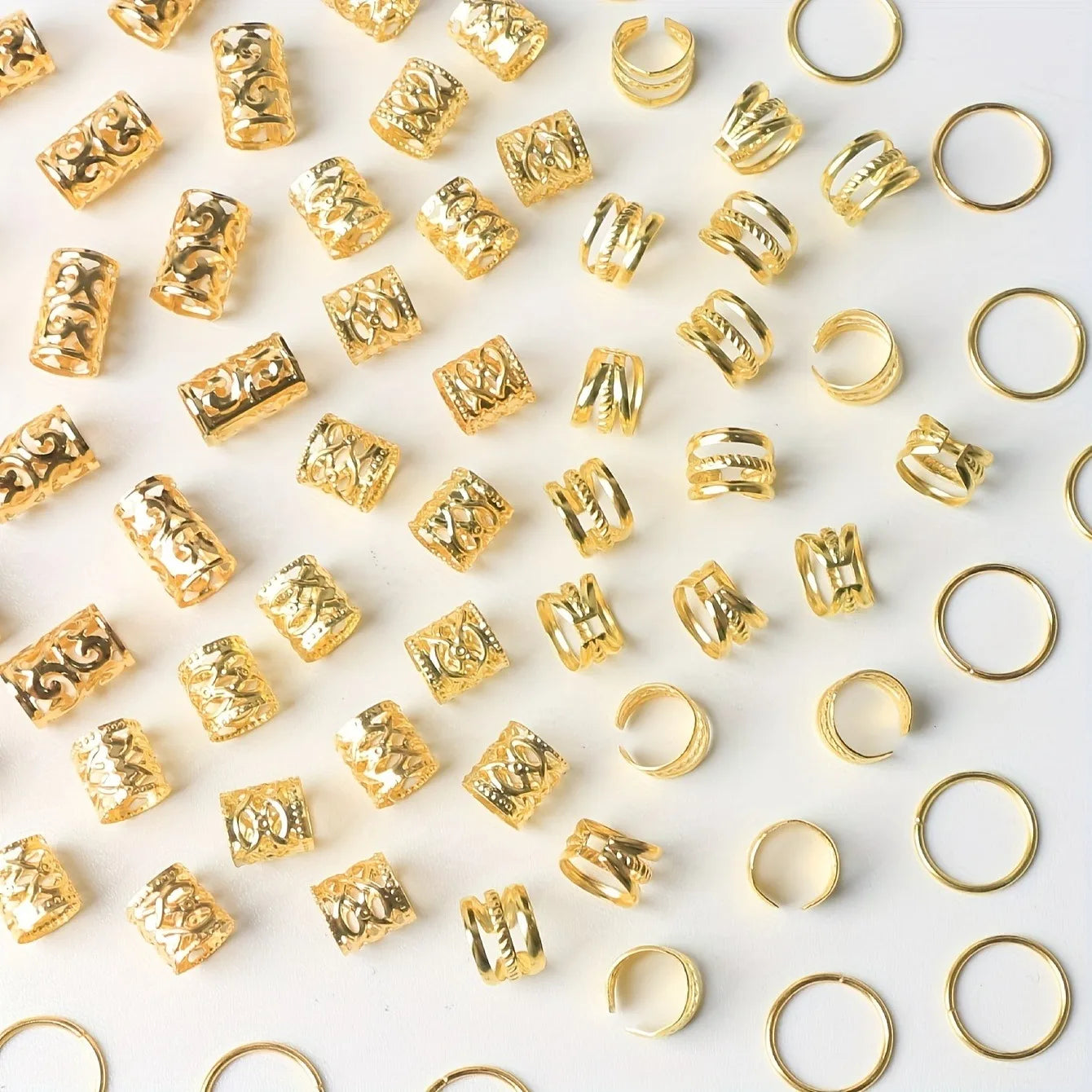 80PCS/Set Vintage Hollow Hair Rings Alloy Hair Cuff Hair Pins Loops Hair Accessories Loc Hair Jewelry for Braids Viralgem Store